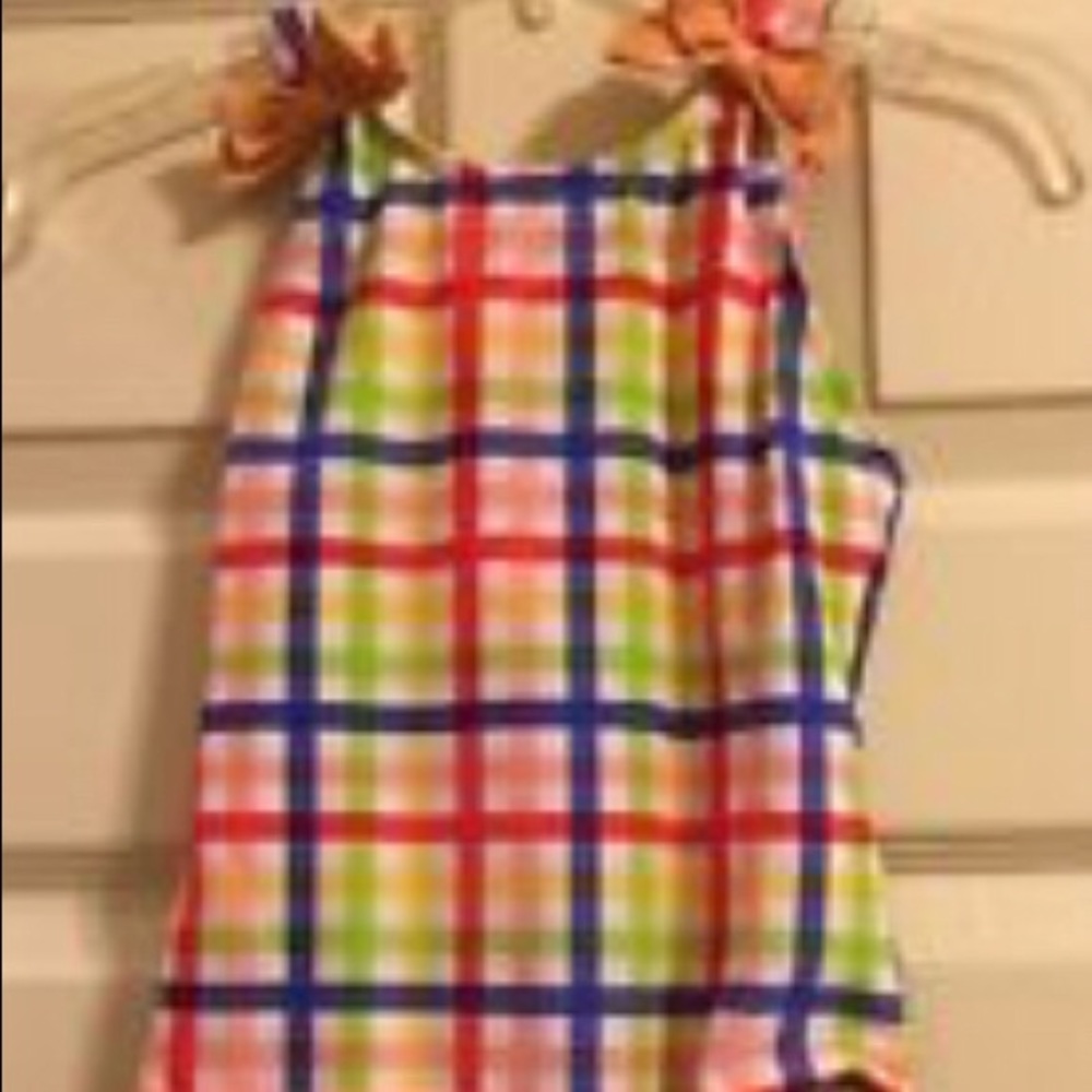 Hannah Anderson Plaid One Piece with Peach Bows